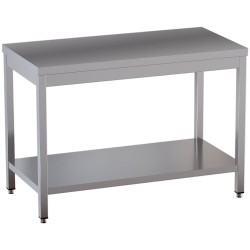 Table de travail inox, AISI 430, avec étagère basse, 1400 x 700 x 850/880 mm Diverso WR-TXT4-D14