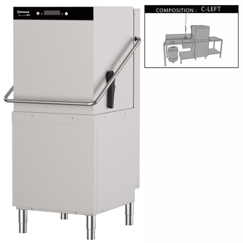 Lave-vaisselle à capot professionnel complet, pompe de vidange Diamond DCS9/EV/C-S