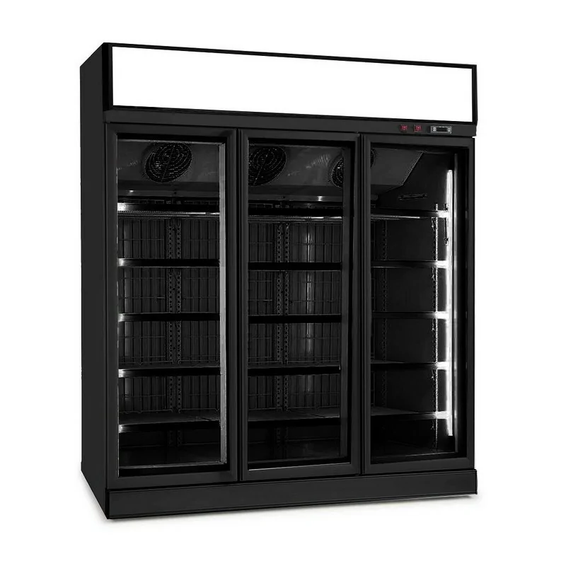 Armoire réfrigérée full black positive 0/+10°C - 3 portes vitrées battantes - 1530 litres