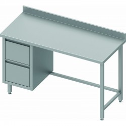 Table Inox adossée avec 2 tiroirs à gauche - Gamme 600