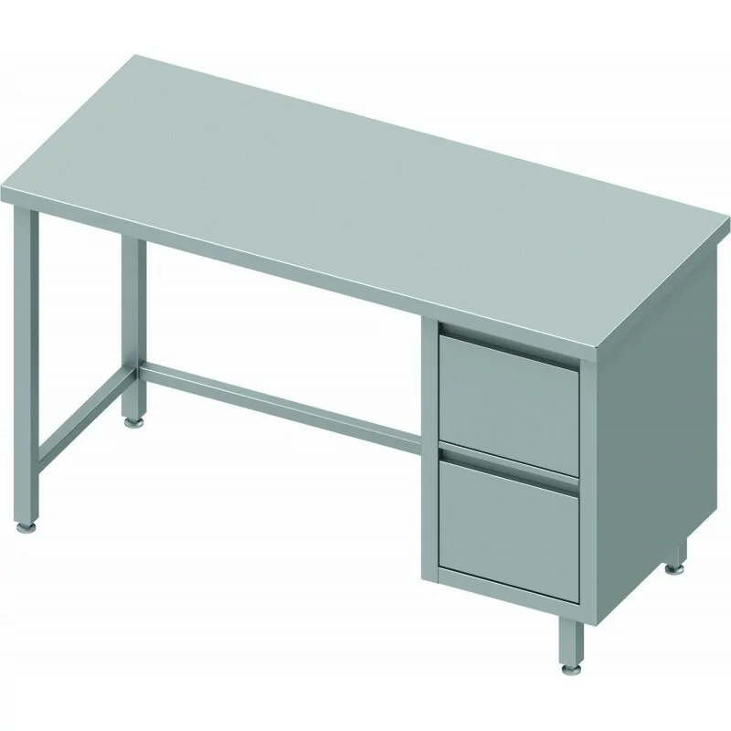 Table Inox adossée avec 2 tiroirs à droite - Gamme 700