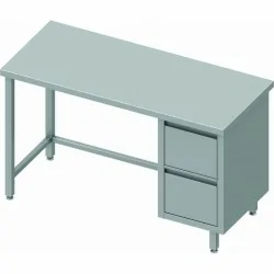 Table Inox adossée avec 2 tiroirs à droite - Gamme 800