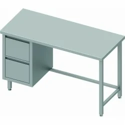 Table Inox centrale avec 2 tiroirs à droite - Gamme 600
