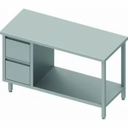 Table Inox centrale avec 2 tiroirs à droite avec étagère intermédiaire - Gamme 800
