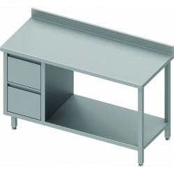 Table Inox centrale avec 2 tiroirs à gauche avec étagère intermédiaire - Gamme 800