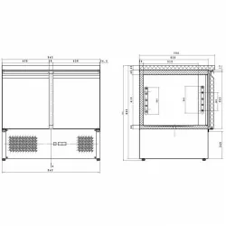 Table réfrigérée centrale négative - 2 portes -bacs GN 1/1 - 240 litres