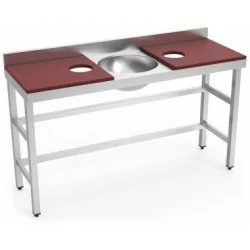 Table de préparation et de lavage inox avec bac à gauche - Rouge - 1500 x 500 x 850 mm