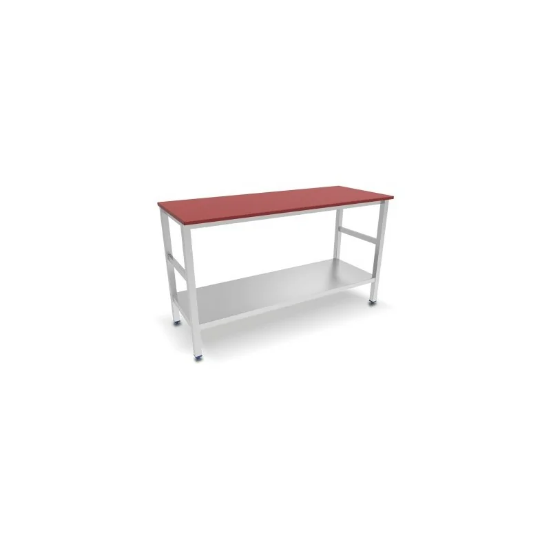 Table avec dessus polyéthylène rouge et étagère basse - 1000 x 00 x 870 mm