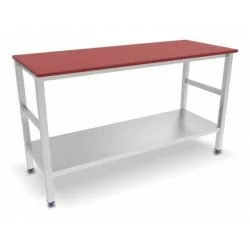 Table avec dessus polyéthylène rouge et étagère basse - 1000 x 00 x 870 mm