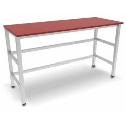 Table avec dessus polyéthylène rouge et étagère basse - 1000 x 500 x 870 mm