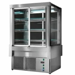 Comptoir réfrigéré ventilée avec 4 portes coulissantes et 3 étagères, +3°/+5°C, l : 900 - RAL9005