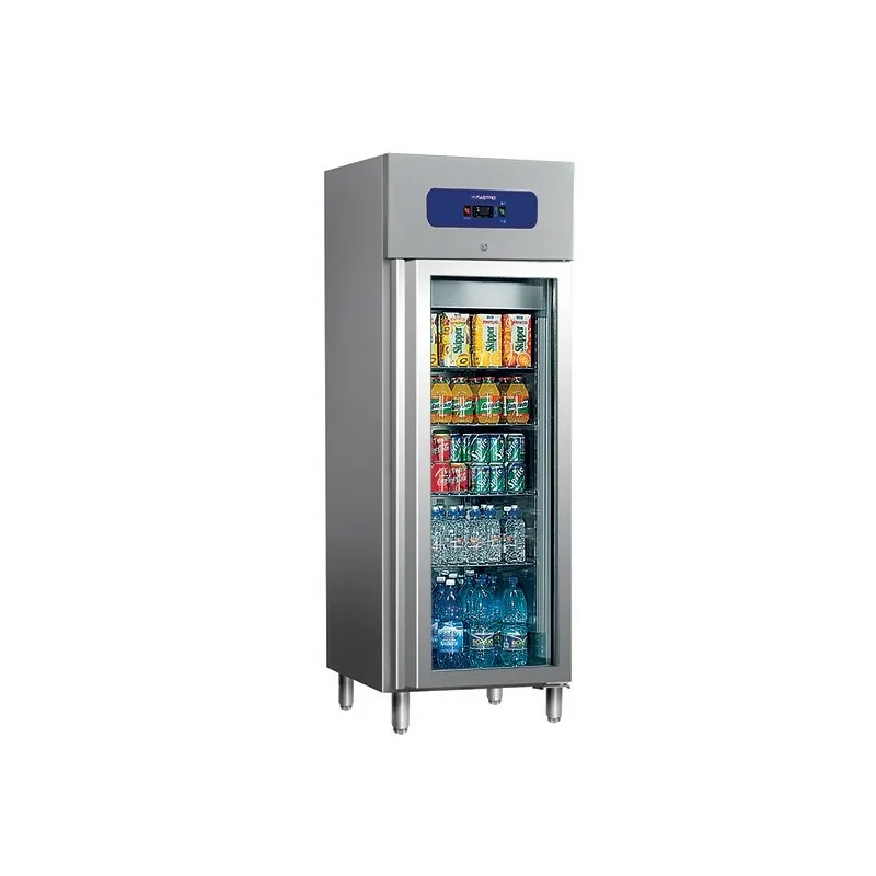 Réfrigérateur 400 litres en inox avec porte en verre, 460x485 mm, -2°/+8°C