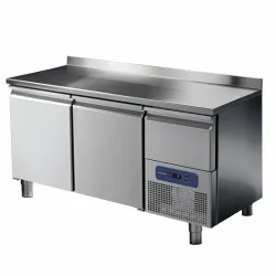 table réfrigérée 2 portes GN 1/1 avec dosseret et tiroir réfrigérée, -2°/+8°C