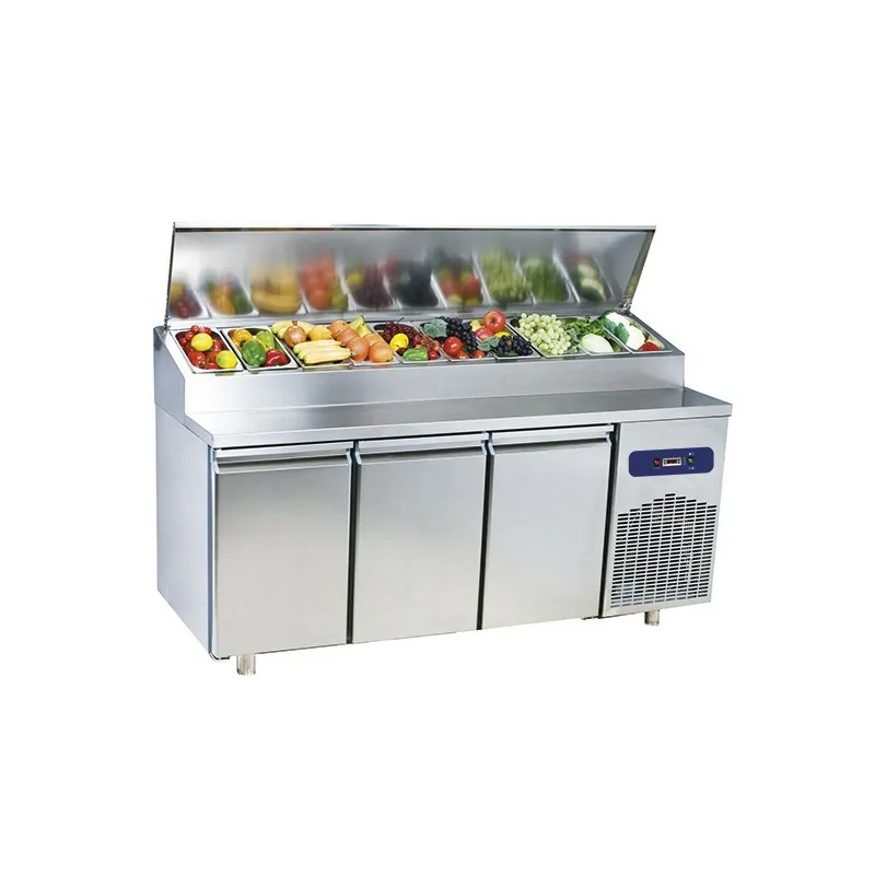 table de préparation réfrigérée avec 3 portes GN 1/1, 10x GN 1/3 h : 150 mm, +2°/+8°C