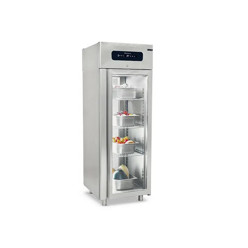 Réfrigérateur 700 litres en inox GN 2/1, -2°/+8°C - Pass-through avec portes vitrées