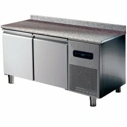 table réfrigérée pâtisserie avec 2 portes 600x400 mm, plan de travail en granite et dosseret