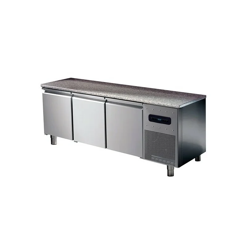 table congélateur pâtisserie avec 3 portes 600x400 mm et plan de travail en granite