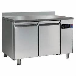table réfrigérée pâtisserie à distance avec 2 portes 600x400 mm, plan de travail en inox et dosseret
