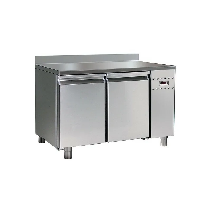 table réfrigérée pâtisserie à distance avec 2 portes 600x400 mm, plan de travail en inox et dosseret