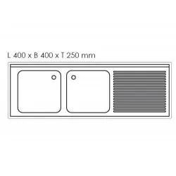 Plonge avec passage lave-vaisselle sur placard - 1600 x 600 - 2 bacs à gauche L 50 x l 40 x P 25 cm