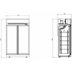Armoire réfrigérée blanche négative avec canopy -18/-22°C - 2 portes vitrées battantes - 1000 litres