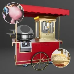 Machine à pop corn et machine barbe à papa avec chariot - Éclairage inclus