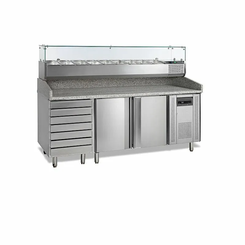 Table à pizza garniture - 2 à 10 - °C - 2 portes battantes à fermeture automatique -Électronique - Ventilé