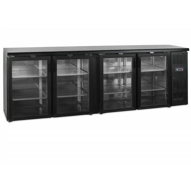 Arrière de bar - 2 à 10 - °C - 4 portes vitrées battantes à fermeture automatique - Noir - Électronique - Ventilé
