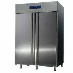 Réfrigérateur 1400 litres en inox avec portes en verre, GN 2/1, -2°/+8°C, 85 mm isolation