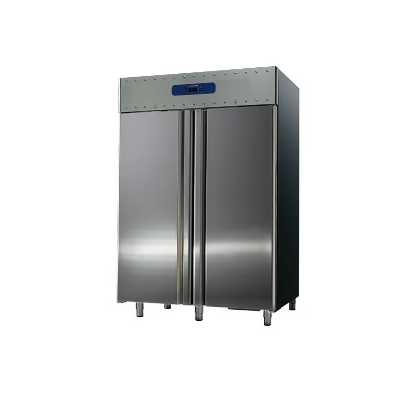 Réfrigérateur 1400 litres en inox avec portes en verre, GN 2/1, -2°/+8°C, 85 mm isolation