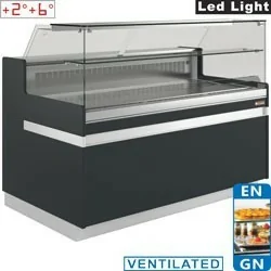 Comptoir vitrine réfrigéré EN & GN, vitre basse, ventilé, sans réserve