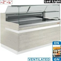 Comptoir vitrine réfrigéré EN & GN, vitre basse, ventilé, sans réserve
