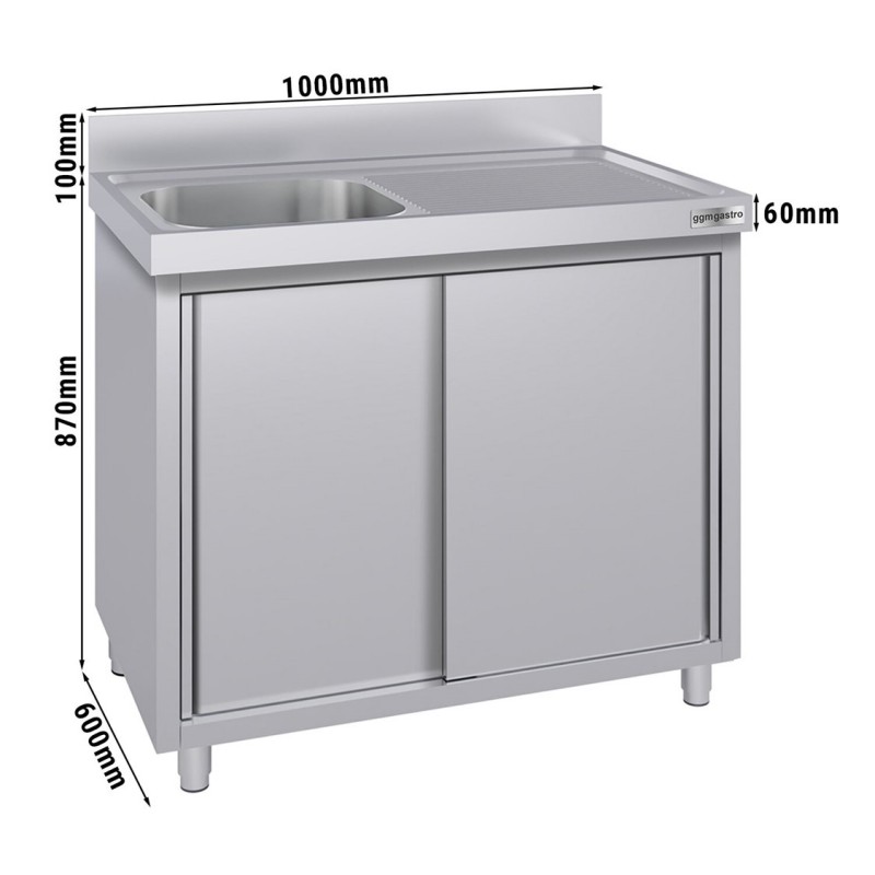 Plonge Inox Sur Meuble Royal Catering - 1 Bac 40x40x30 Cm, Avec Tiroirs Et Dosseret, Pro