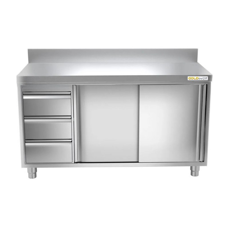 Meuble Bas Inox avec Portes Coulissantes et Tiroirs - Design Moderne et ...