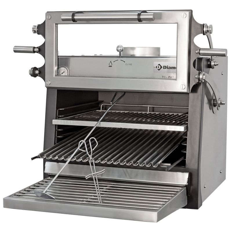 Four charbon de bois pro BBQ, GN 1/1 (60 Kg/h) Porte relevable/Inox
