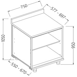 Meuble arrière neutre avec dosseret - 750x550x1050 mm