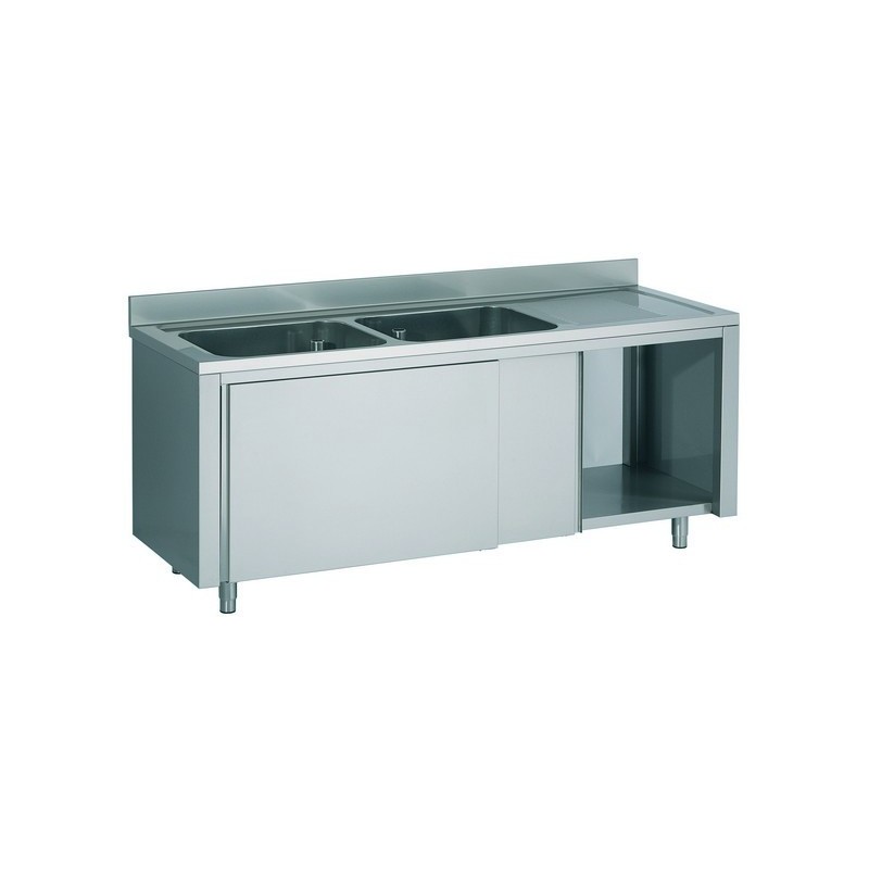 plonge sur placard avec portes coulissantes 2 bacs - profondeur 700
