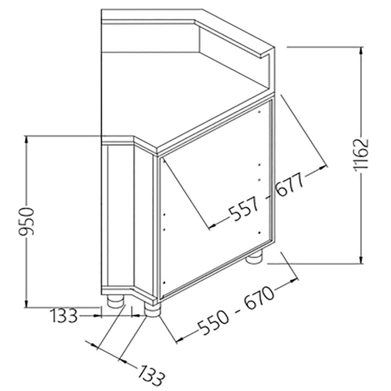 Comptoirs de bar neutres avec prédisposition pour tablette service 45° fermé Comptoirs de bar neutres avec prédisposition pour tablette service 45° fermé