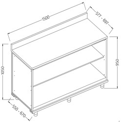 Meuble arrière neutre ouvert avec dosseret - 1500x550x1050 mm