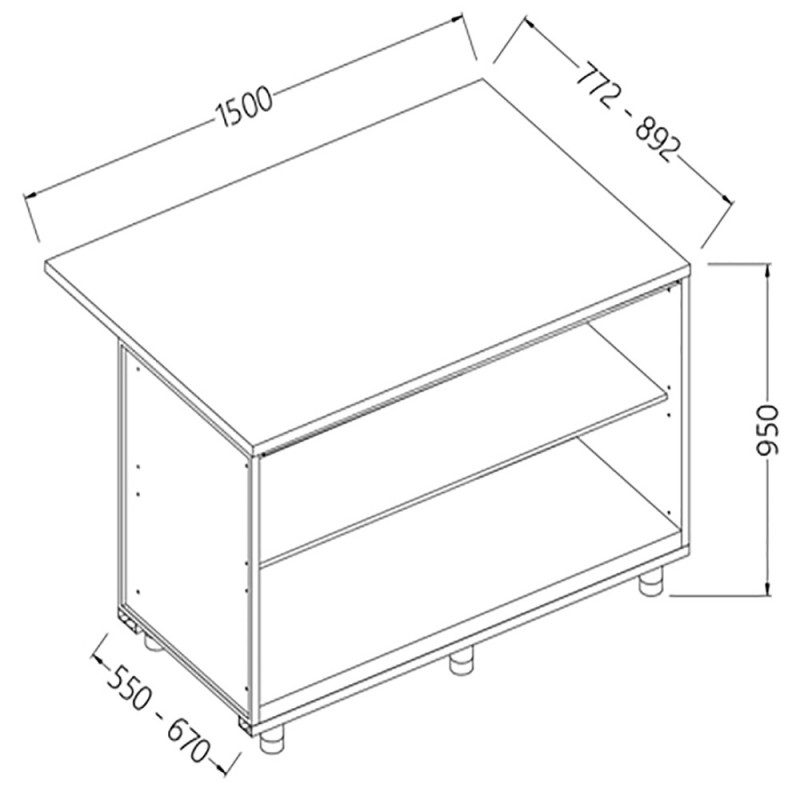 Comptoirs de bar neutres section caisse - 1500x550x950 mm Comptoirs de bar neutres section caisse - 1500x550x950 mm