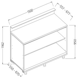 Comptoirs de bar neutres avec prédisposition pour tablette service - 1500x550x1162 mm