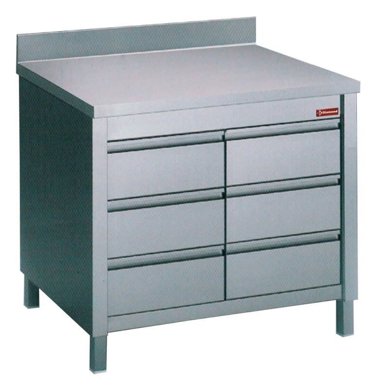 Table sur armoire avec 6 tiroirs GN1/1 - 1000x700x880/900+85 mm Table sur armoire avec 6 tiroirs GN1/1 - 1000x700x880/900+85 mm