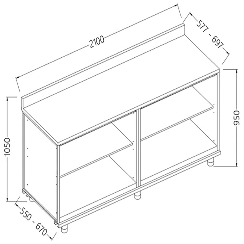 Meuble arrière neutre avec dosseret - 2100x550x1050 mm Meuble arrière neutre avec dosseret - 2100x550x1050 mm