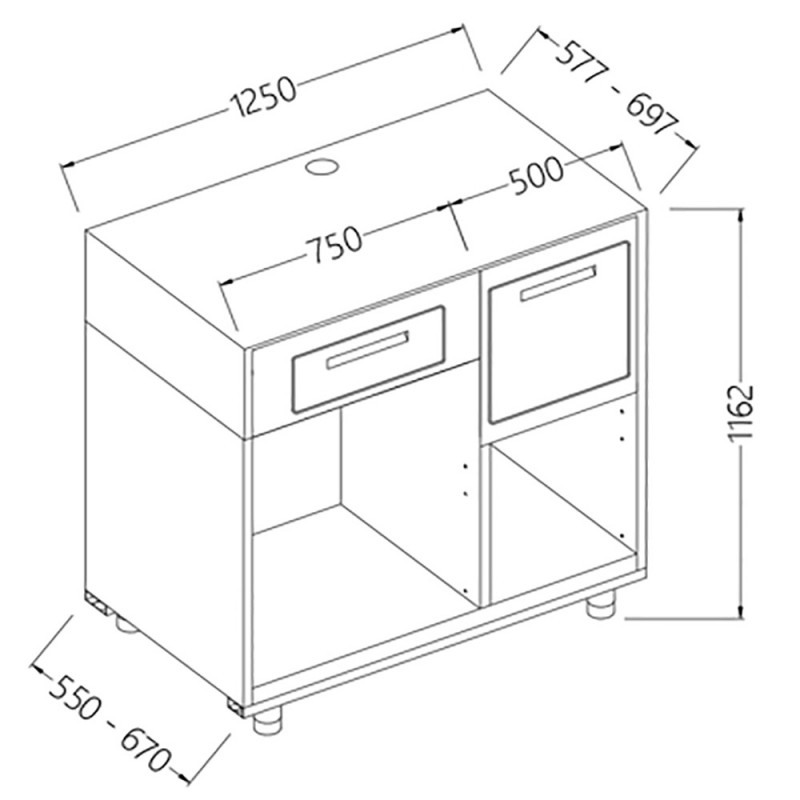 Comptoir pour machine à café 2 tiroirs L 1250 mm - 1250x670x1162 mm Comptoir pour machine à café 2 tiroirs L 1250 mm - 1250x670x1162 mm