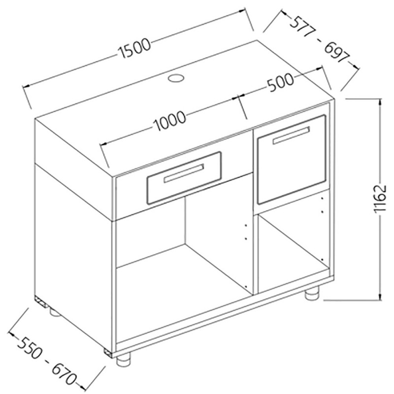 Comptoir pour machine à café 2 tiroirs L 1500 mm - 1500x550x1162 mm Comptoir pour machine à café 2 tiroirs L 1500 mm - 1500x550x1162 mm