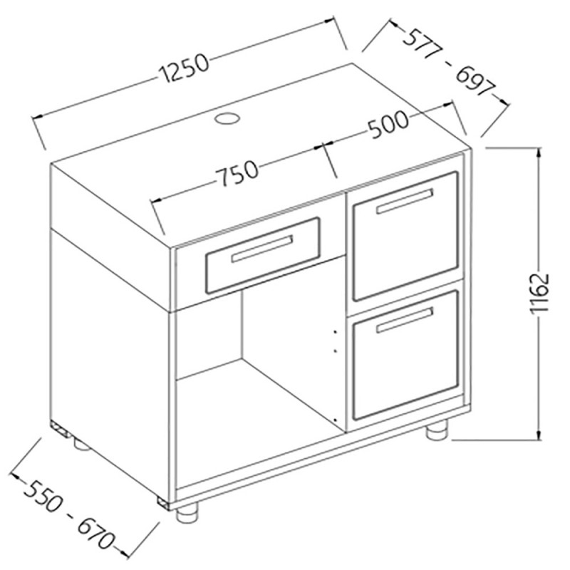Comptoir pour machine à café L 1250 mm - 1250x550x1162 mm Comptoir pour machine à café L 1250 mm - 1250x550x1162 mm