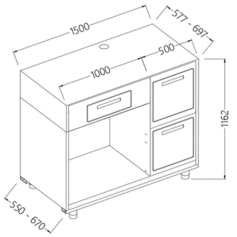 Comptoir pour machine à café 3 tiroirs L 1500 mm - 1500x550x1162 mm Comptoir pour machine à café 3 tiroirs L 1500 mm - 1500x550x1162 mm