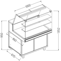 Comptoir vitrine chauffante ""à sec"" EN & GN, vitre haute, statique, sans réserve dim. 1000x890xh1350