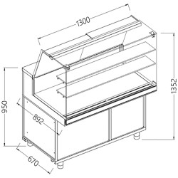Comptoir vitrine chauffante ""à sec"" EN & GN, vitre haute, statique, sans réserve dim. 1300x890xh1350