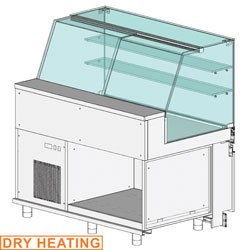Comptoir vitrine chauffante ""à sec"" EN & GN, vitre haute, statique, sans réserve dim. 1300x890xh1350